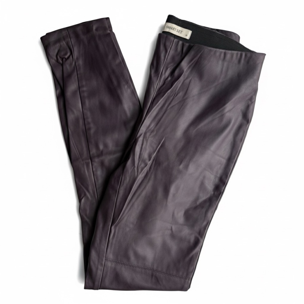 Smart Set | Purple Faux Leather Skinny Pants with Ankle Zipper and Elastic Waist